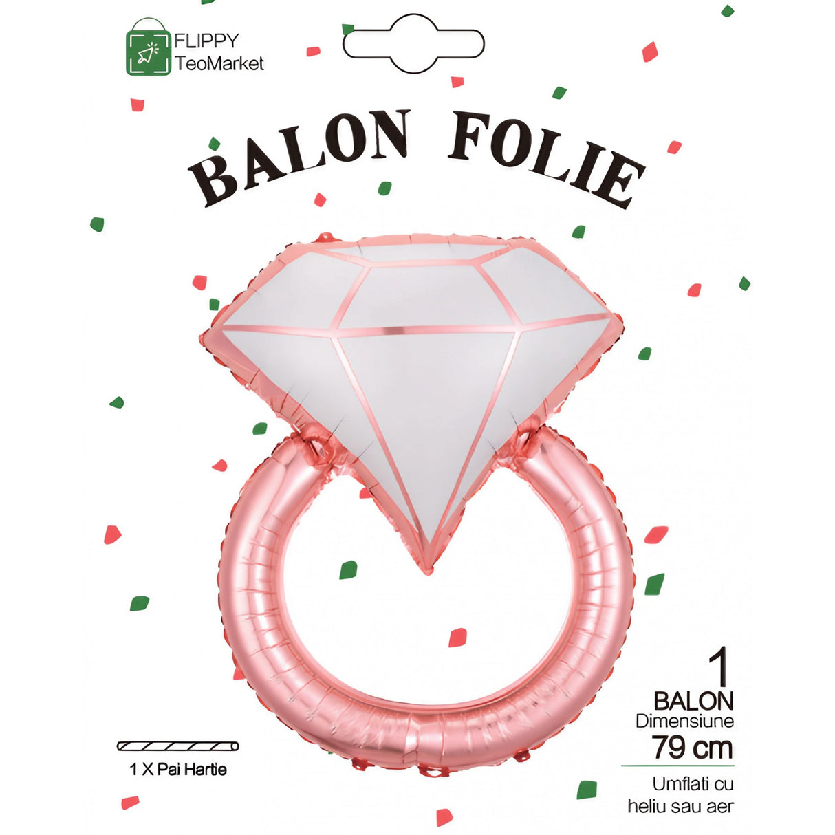 Balon Din Folie Metalizata, Figurina Inel De Logodna, Tema Nunta, 60 Cm, Ambalaj Individual, Pai Inclus, Umflare Cu Aer Sau Heliu - vivimall.ro