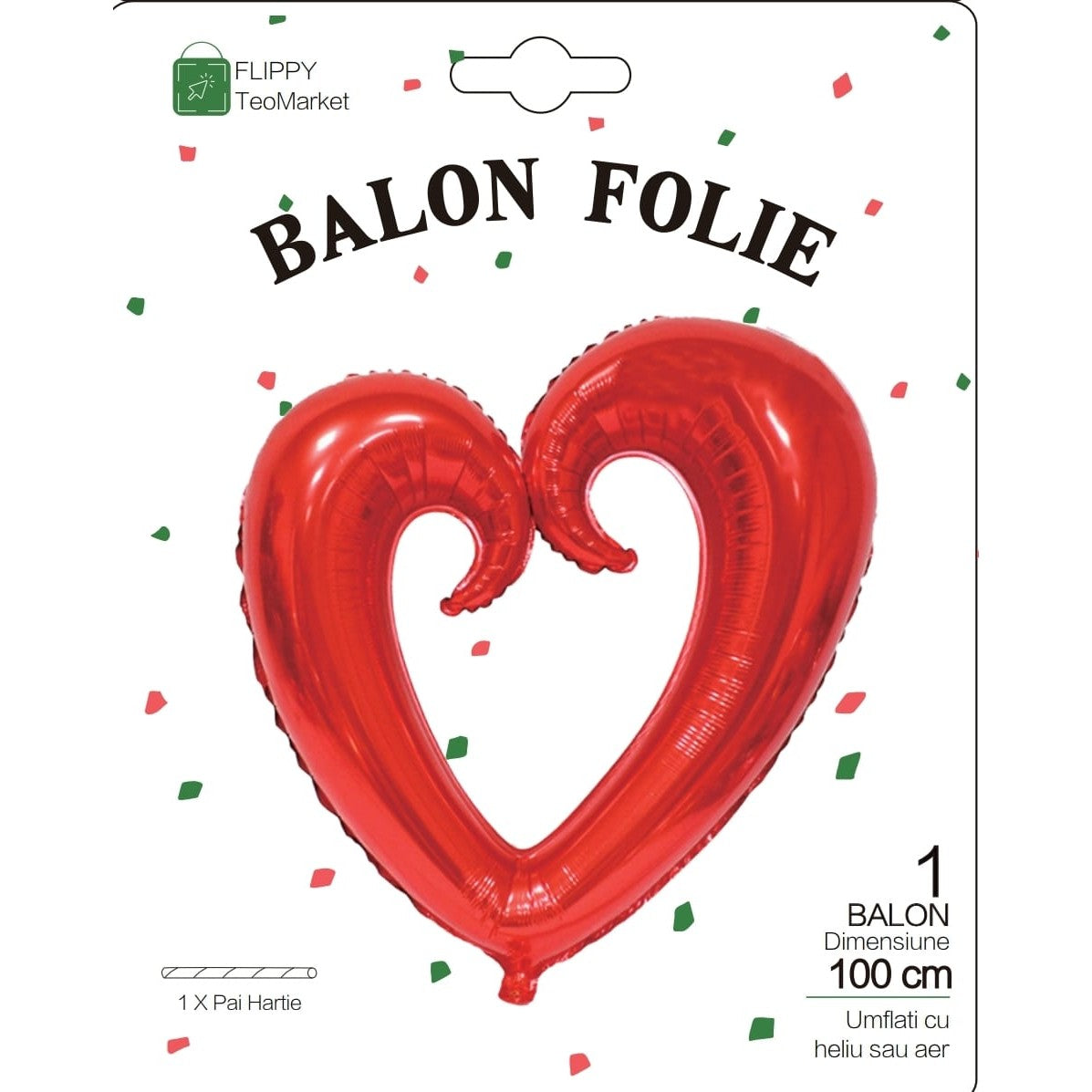 Balon Din Folie Metalizata, Figurina Inima Gigantica, Tema Ziua Indragostitilor, 100 Cm, Ambalaj Individual, Pai Inclus, Umflare Cu Aer Sau Heliu - vivimall.ro