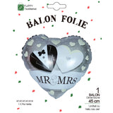 Balon din Folie Metalizata, Flippy, Figurina Inima, Model Mr&Mrs, Tema Nunta, 45 cm, Ambalaj Individual, Pai Inclus, Umflare cu Aer sau Heliu, Gri