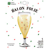 Balon din Folie Metalizata, Vivimall, Figurina Pahar de Sampanie, Tema Aniversare, 100x40 cm, Ambalaj Individual, Pai Inclus, Umflare cu Aer sau Heliu, Auriu
