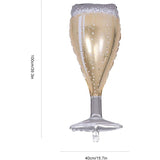 Balon din Folie Metalizata, Vivimall, Figurina Pahar de Sampanie, Tema Aniversare, 100x40 cm, Ambalaj Individual, Pai Inclus, Umflare cu Aer sau Heliu, Auriu