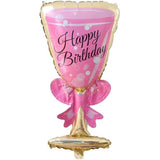 Balon din Folie Metalizata, Vivimall, Figurina Pahar de Vin, Tema Aniversare, 93x48 cm, Ambalaj Individual, Pai Inclus, Umflare cu Aer sau Heliu, Roz