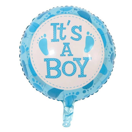 Balon din Folie Metalizata, Vivimall, Figurina Rotunda, Model It's a Boy, Tema Gender Reveal, 45 cm, Ambalaj Individual, Pai Inclus, Umflare cu Aer sau Heliu, Albastru - vivimall.ro