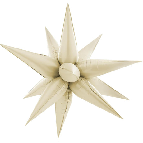 Balon Din Folie Metalizata, Figurina Stea 3D, 66 Cm, Ambalaj Individual, Pai Inclus, Umflare Cu Aer Sau Heliu, Crem - vivimall.ro