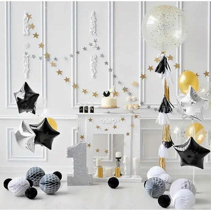 Balon Din Folie Metalizata, Figurina Stea, Model Simplu, Tematica Aniversare, 40 Cm, Ambalaj Individual, Pai Inclus, Umflare Cu Aer Sau Heliu,