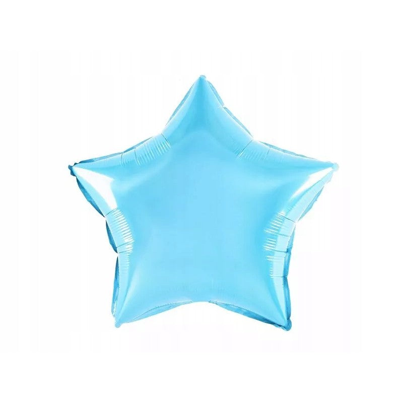 Balon din Folie Metalizata, Flippy, Figurina Stea, Model Simplu, Tematica Aniversare, 40 cm, Ambalaj Individual, Pai Inclus, Umflare cu Aer sau Heliu, Bleu