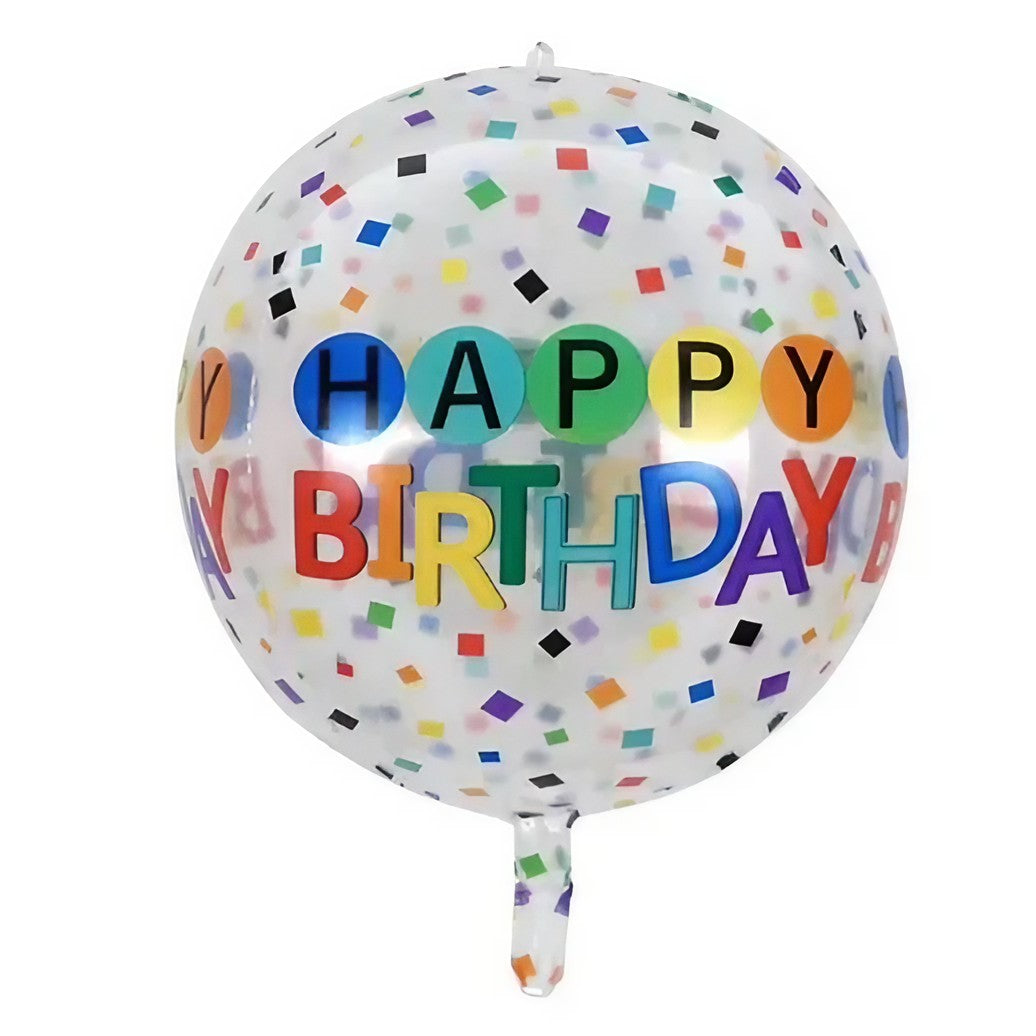 Balon Din Folie Metalizata, Figurine 4D, Model Happy Birthday, Tematica Aniversara Bombonele, Ambalaj Individual, Pai Inclus, Umflare Cu Aer Sau Heliu, -Multicolor