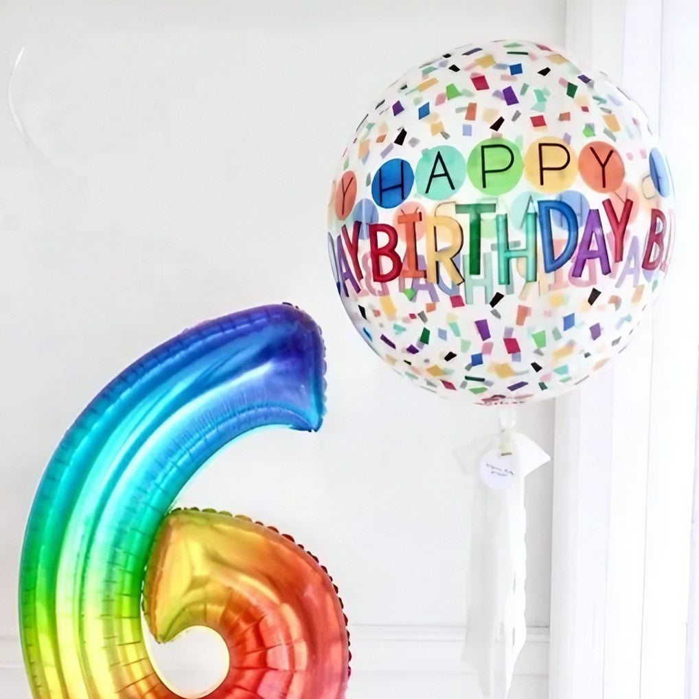 Balon Din Folie Metalizata, Figurine 4D, Model Happy Birthday, Tematica Aniversara Bombonele, Ambalaj Individual, Pai Inclus, Umflare Cu Aer Sau Heliu, -Multicolor