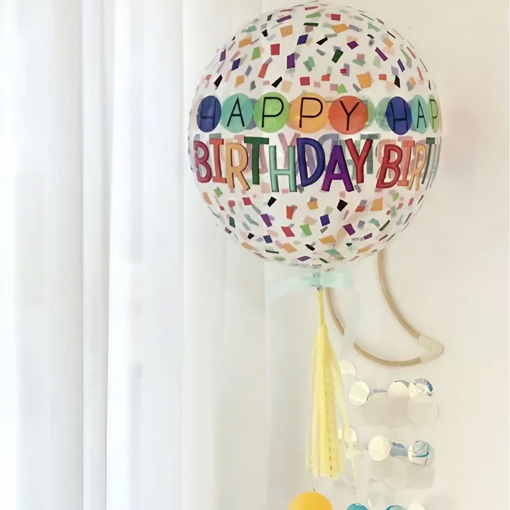 Balon Din Folie Metalizata, Figurine 4D, Model Happy Birthday, Tematica Aniversara Bombonele, Ambalaj Individual, Pai Inclus, Umflare Cu Aer Sau Heliu, -Multicolor