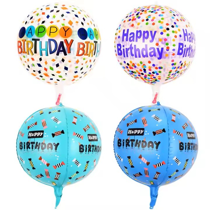 Balon Din Folie Metalizata, Figurine 4D, Model Happy Birthday, Tematica Aniversara Bombonele, Ambalaj Individual, Pai Inclus, Umflare Cu Aer Sau Heliu, -Multicolor