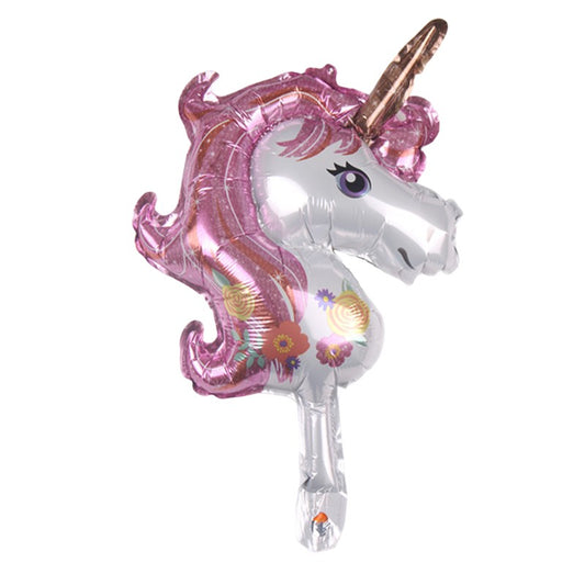 Balon din Folie Metalizata, Vivimall, Figurina Unicorn, Tema Animalute, 30 cm, Ambalaj Individual, Pai Inclus, Umflare cu Aer sau Heliu, Roz - vivimall.ro