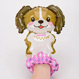 Balon din Folie Metalizata, Vivimall, Figurine Animalute, Tip Bratara, Model Catel, 13 x 35 cm, Ambalaj Individual, Pai Inclus, Umflare cu Aer sau Heliu, Maro - vivimall.ro