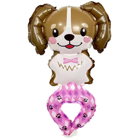 Balon din Folie Metalizata, Vivimall, Figurine Animalute, Tip Bratara, Model Caine, Ambalaj Individual, Pai Inclus, Umflare cu Aer sau Heliu, Maro - vivimall.ro