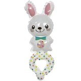 Balon din Folie Metalizata, Flippy, Figurine Animalute, Tip Bratara, Model Iepuras, Ambalaj Individual, Pai Inclus, Umflare cu Aer sau Heliu, Alb