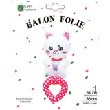 Balon din Folie Metalizata, Vivimall, Figurine Animalute, Tip Bratara, Model Pisica, 13 x 35 cm, Ambalaj Individual, Pai Inclus, Umflare cu Aer sau Heliu, Alb - vivimall.ro