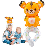 Detaliu supapă balon folie metalizată model Tigru cu pai transparent inclus în ambalaj
