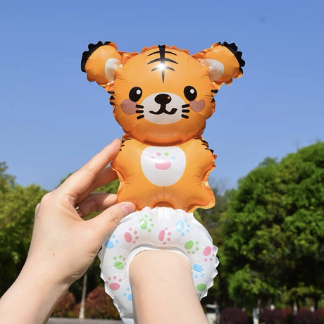 Balon din Folie Metalizata, Vivimall, Figurine Animalute, Tip Bratara, Model Tigru, Ambalaj Individual, Pai Inclus, Umflare cu Aer sau Heliu, Portocaliu - vivimall.ro