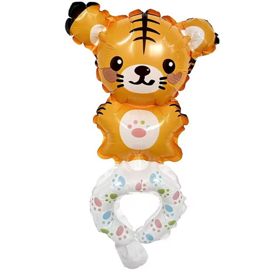 Balon din Folie Metalizata, Vivimall, Figurine Animalute, Tip Bratara, Model Tigru, Ambalaj Individual, Pai Inclus, Umflare cu Aer sau Heliu, Portocaliu - vivimall.ro