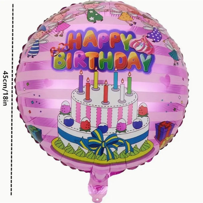 Balon Din Folie Metalizata, Figurine, Happy Birthday, Tematica Aniversare, 45 Cm, Ambalaj Individual, Pai Inclus, Umflare Cu Aer Sau Heliu - vivimall.ro