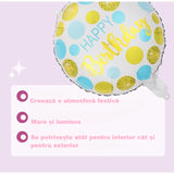 Balon Din Folie Metalizata, Figurine, Happy Birthday, Tematica Aniversare, 45 Cm, Ambalaj Individual, Pai Inclus, Umflare Cu Aer Sau Heliu - vivimall.ro