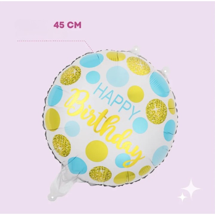 Balon Din Folie Metalizata, Figurine, Happy Birthday, Tematica Aniversare, 45 Cm, Ambalaj Individual, Pai Inclus, Umflare Cu Aer Sau Heliu - vivimall.ro