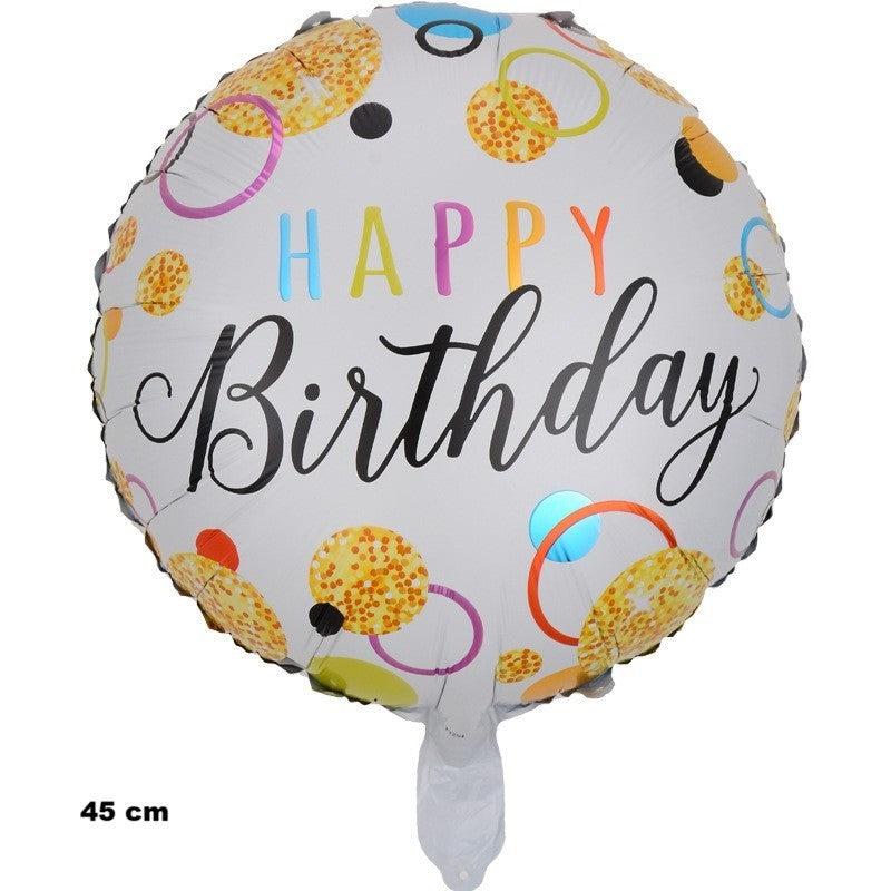 Balon Din Folie Metalizata, Figurine, Happy Birthday, Tematica Aniversare, 45 Cm, Ambalaj Individual, Pai Inclus, Umflare Cu Aer Sau Heliu - vivimall.ro