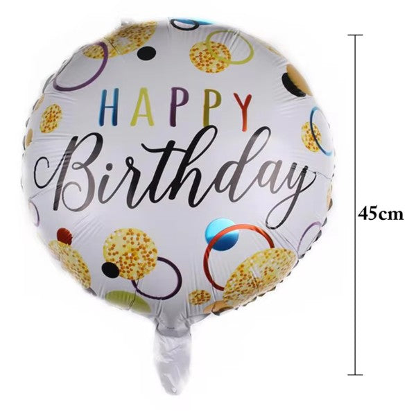 Balon Din Folie Metalizata, Figurine, Happy Birthday, Tematica Aniversare, 45 Cm, Ambalaj Individual, Pai Inclus, Umflare Cu Aer Sau Heliu