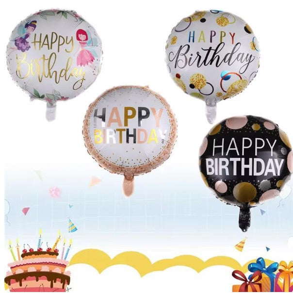 Balon Din Folie Metalizata, Figurine, Happy Birthday, Tematica Aniversare, 45 Cm, Ambalaj Individual, Pai Inclus, Umflare Cu Aer Sau Heliu