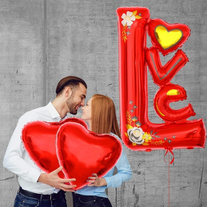Balon Din Folie Metalizata, Figurine, Model Love, Tematica Iubire, Ambalaj Individual, Pai Inclus, Umflare Cu Aer Sau Heliu,