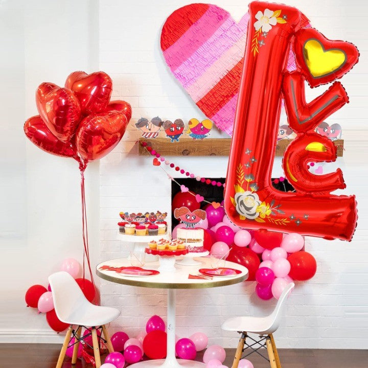Balon Din Folie Metalizata, Figurine, Model Love, Tematica Iubire, Ambalaj Individual, Pai Inclus, Umflare Cu Aer Sau Heliu,