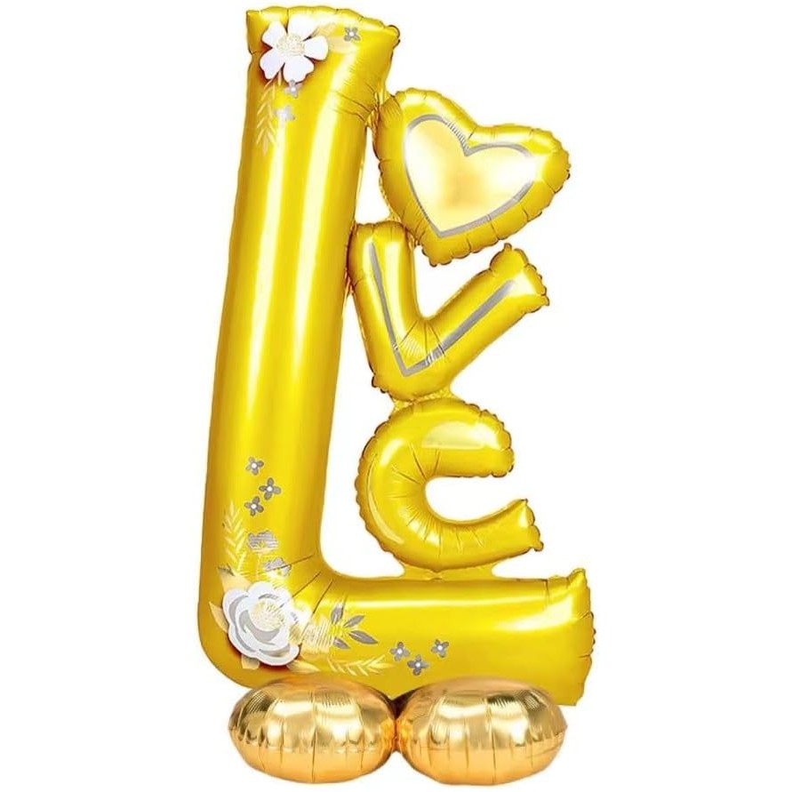 Balon Din Folie Metalizata, Figurine, Tematica Iubire, Ambalaj Individual, Pai Inclus, Umflare Cu Aer Sau Heliu