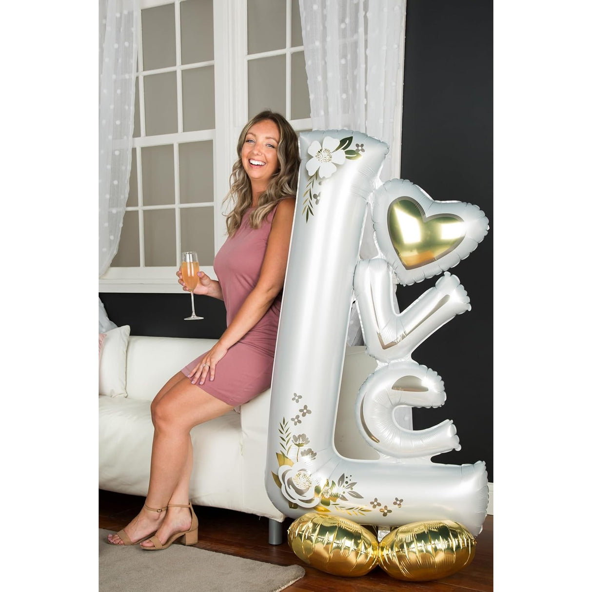 Balon Din Folie Metalizata, Figurine, Model Love, Tematica Iubire, Ambalaj Individual, Pai Inclus, Umflare Cu Aer Sau Heliu,