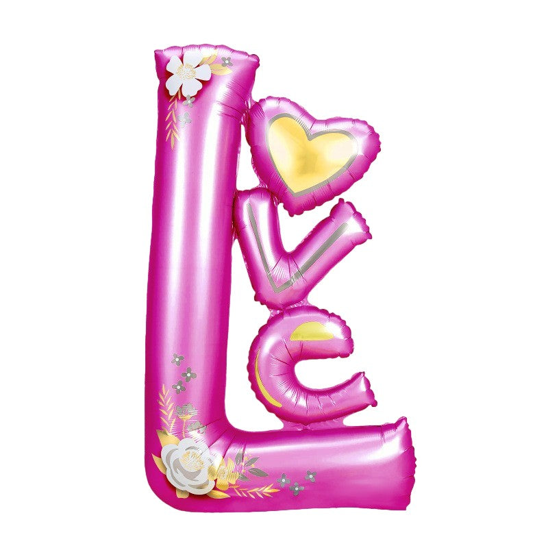 Balon Din Folie Metalizata, Figurine, Model Love, Tematica Iubire, Ambalaj Individual, Pai Inclus, Umflare Cu Aer Sau Heliu,