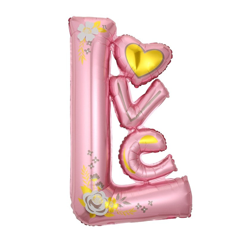 Balon Din Folie Metalizata, Figurine, Model Love, Tematica Iubire, Ambalaj Individual, Pai Inclus, Umflare Cu Aer Sau Heliu,