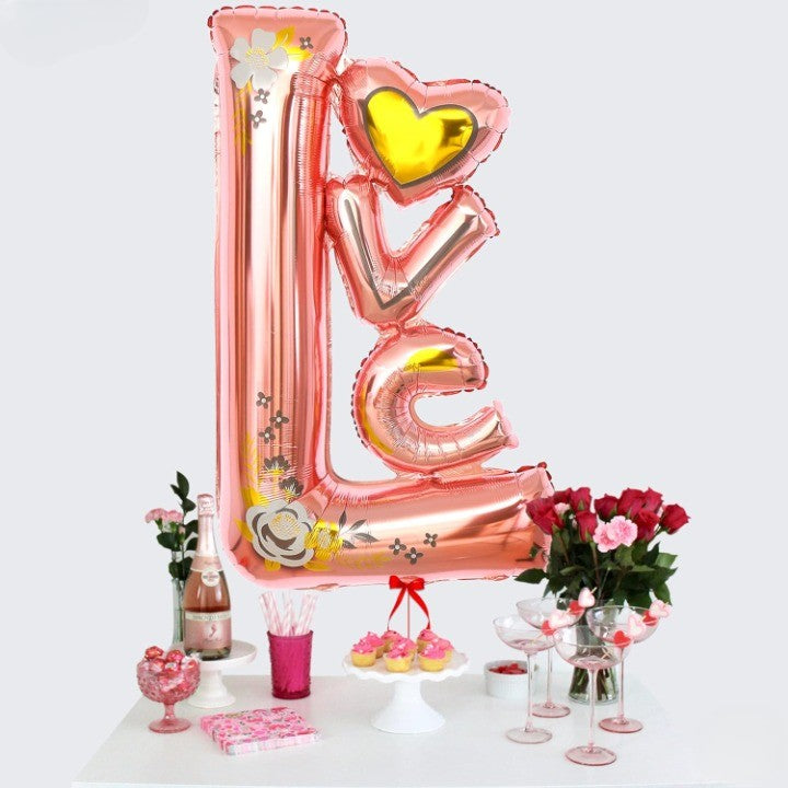 Balon Din Folie Metalizata, Figurine, Model Love, Tematica Iubire, Ambalaj Individual, Pai Inclus, Umflare Cu Aer Sau Heliu,