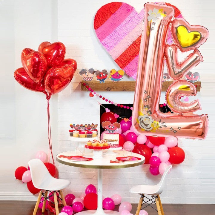 Balon Din Folie Metalizata, Figurine, Model Love, Tematica Iubire, Ambalaj Individual, Pai Inclus, Umflare Cu Aer Sau Heliu,
