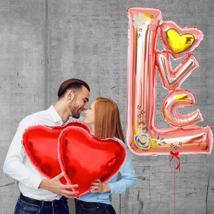 Balon Din Folie Metalizata, Figurine, Model Love, Tematica Iubire, Ambalaj Individual, Pai Inclus, Umflare Cu Aer Sau Heliu,