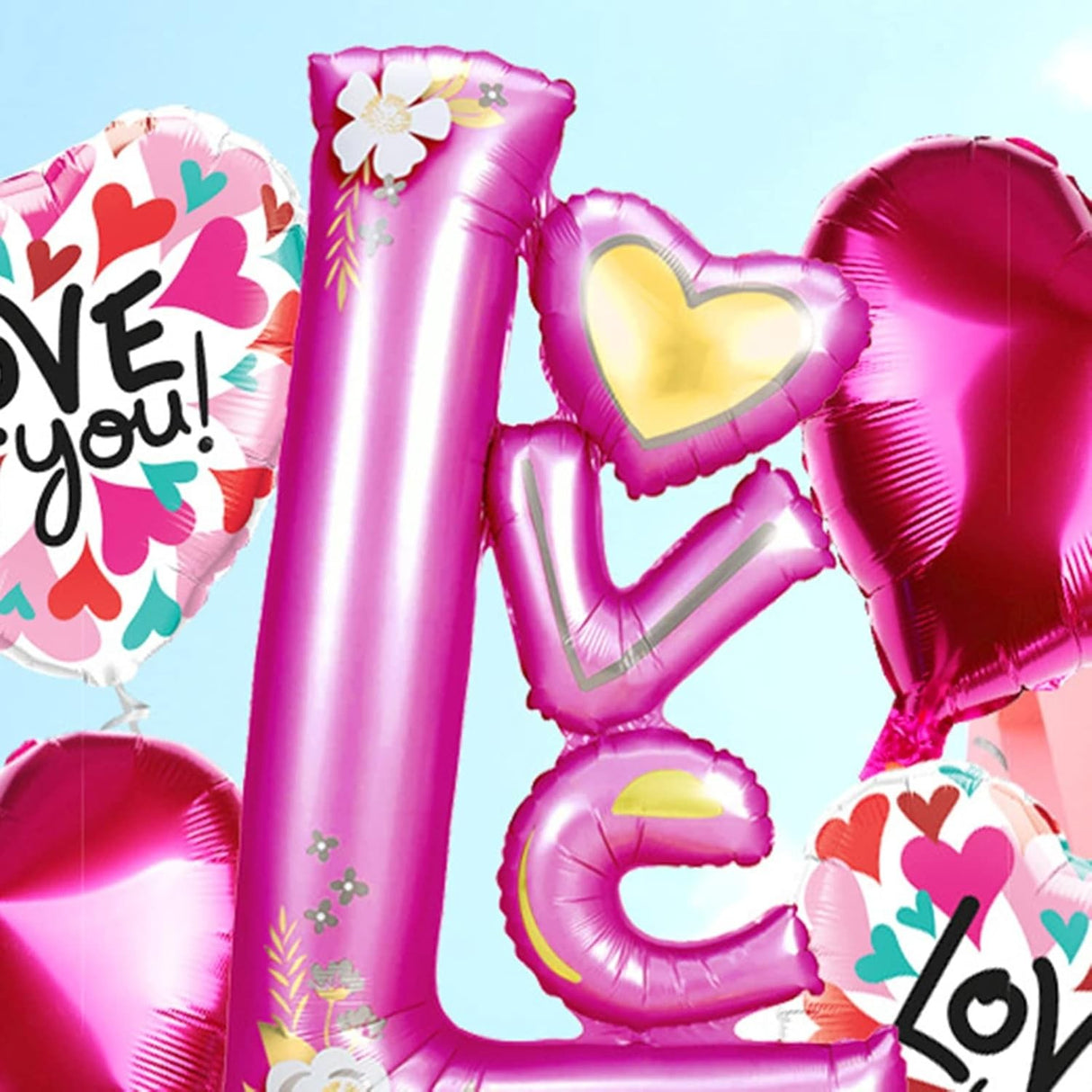 Balon Din Folie Metalizata, Figurine, Model Love, Tematica Iubire, Ambalaj Individual, Pai Inclus, Umflare Cu Aer Sau Heliu,