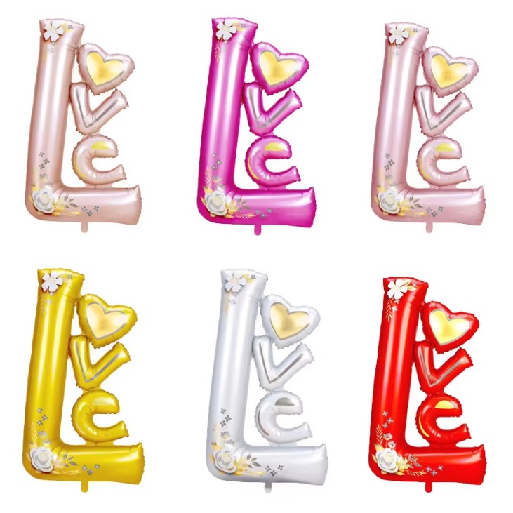 Balon Din Folie Metalizata, Figurine, Model Love, Tematica Iubire, Ambalaj Individual, Pai Inclus, Umflare Cu Aer Sau Heliu,