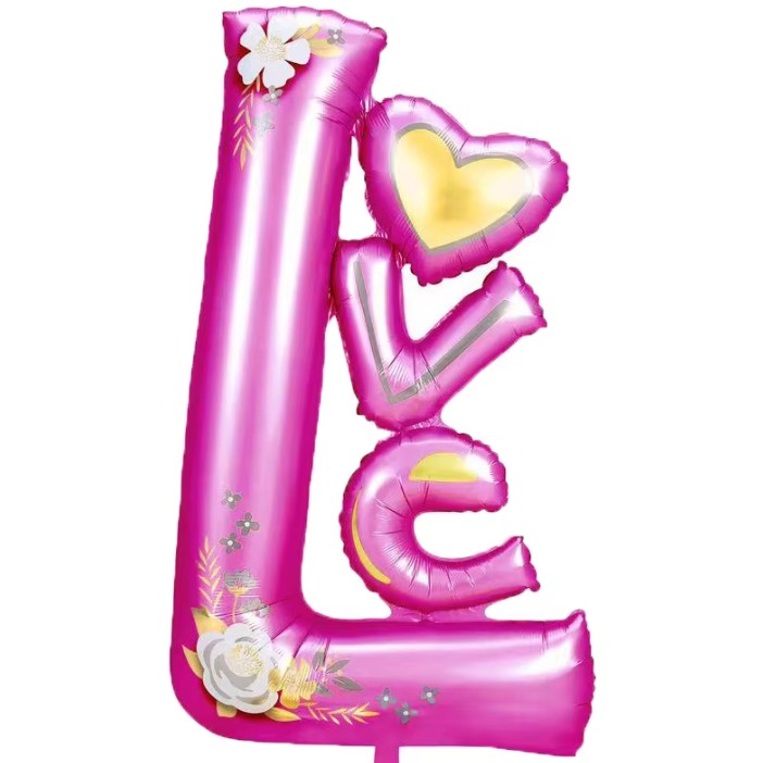 Balon Din Folie Metalizata, Figurine, Model Love, Tematica Iubire, Ambalaj Individual, Pai Inclus, Umflare Cu Aer Sau Heliu,
