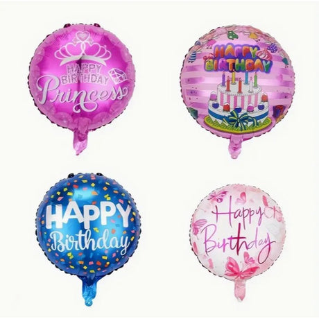Balon din Folie Metalizata, Flippy, Figurine, Model Princess, Happy Birthday, Tematica Aniversare, 45 cm, Ambalaj Individual, Pai Inclus, Umflare cu Aer sau Heliu, Multicolor