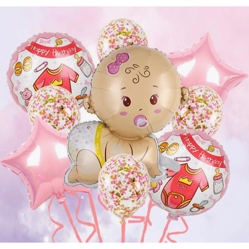 Balon Din Folie Metalizata, Mini Figurina, Tematica Gender Reveal, Ambalaj Individual, Pai Inclus, Umflare Cu Aer Sau Heliu - vivimall.ro