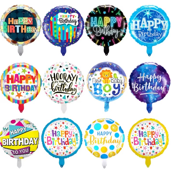 Balon Din Folie Metalizata, Mini Figurina Rotunda, Happy Birthday, Tematica Aniversare, 45 Cm, Ambalaj Individual, Pai Inclus, Umflare Cu Aer Sau Heliu - vivimall.ro