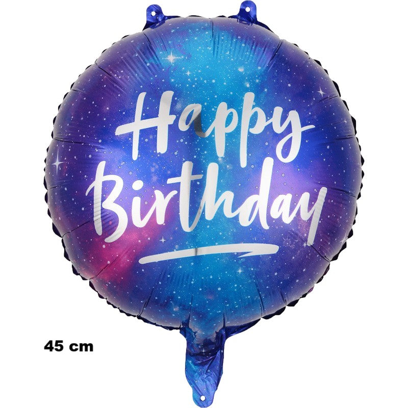 Balon Din Folie Metalizata, Mini Figurina Rotunda, Happy Birthday, Tematica Aniversare, 45 Cm, Ambalaj Individual, Pai Inclus, Umflare Cu Aer Sau Heliu - vivimall.ro