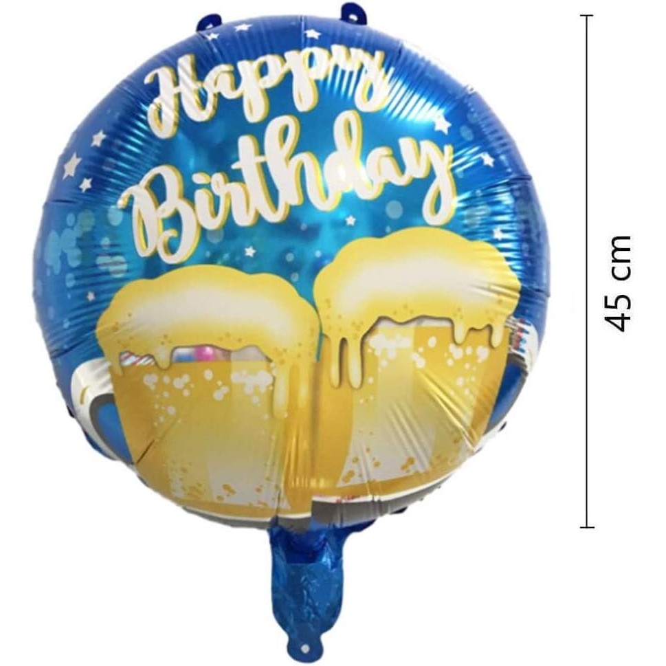 Balon Din Folie Metalizata, Mini Figurina Rotunda, Happy Birthday, Tematica Aniversare, 45 Cm, Ambalaj Individual, Pai Inclus, Umflare Cu Aer Sau Heliu - vivimall.ro