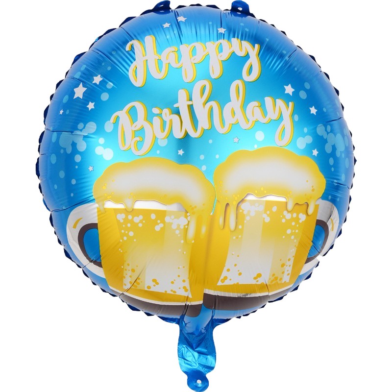 Balon Din Folie Metalizata, Mini Figurina Rotunda, Happy Birthday, Tematica Aniversare, 45 Cm, Ambalaj Individual, Pai Inclus, Umflare Cu Aer Sau Heliu - vivimall.ro