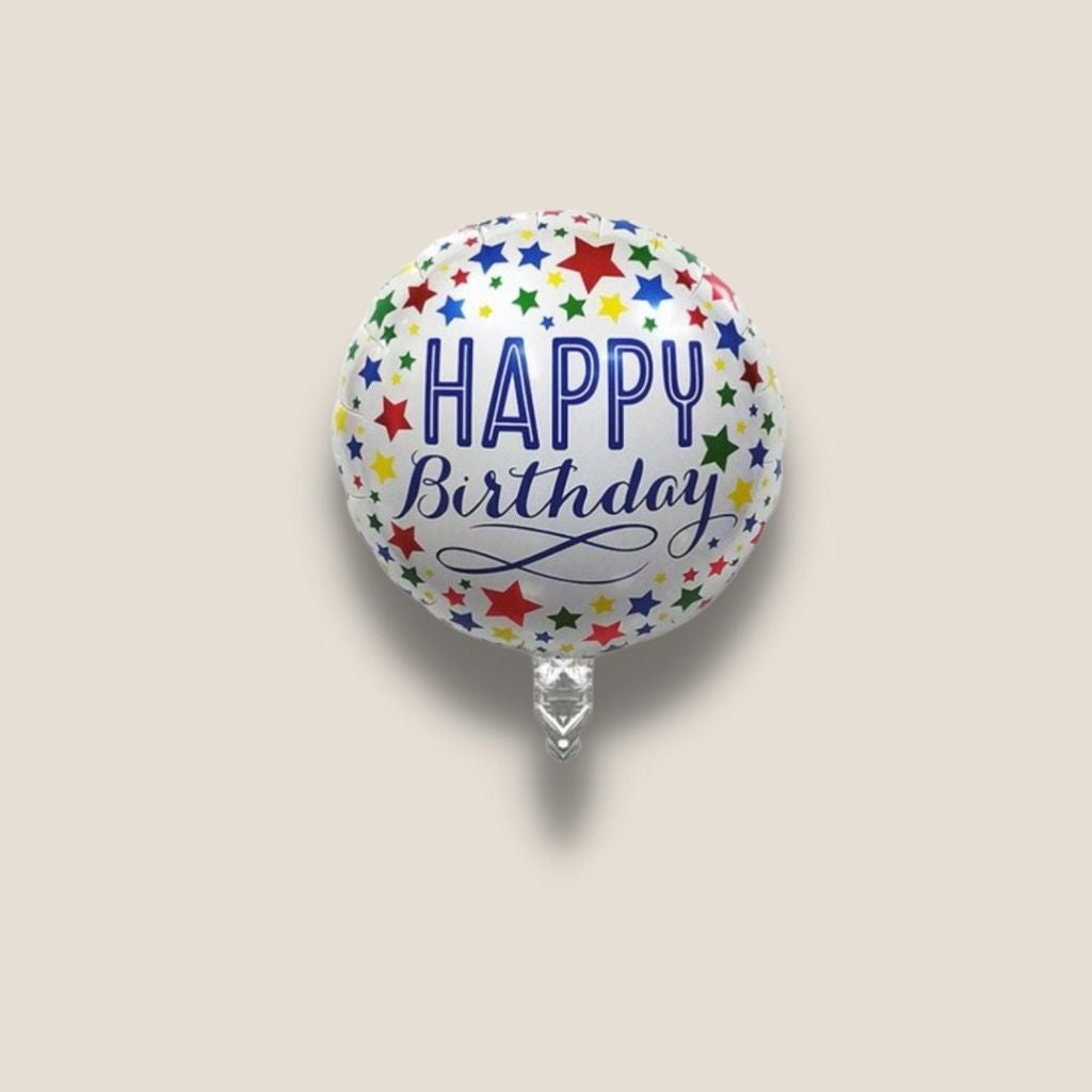 Balon Din Folie Metalizata, Mini Figurina Rotunda, Model Happy Birthday, Tema Aniversare, 45 Cm, Ambalaj Individual, Pai Inclus, Umflare Cu Aer Sau Heliu,