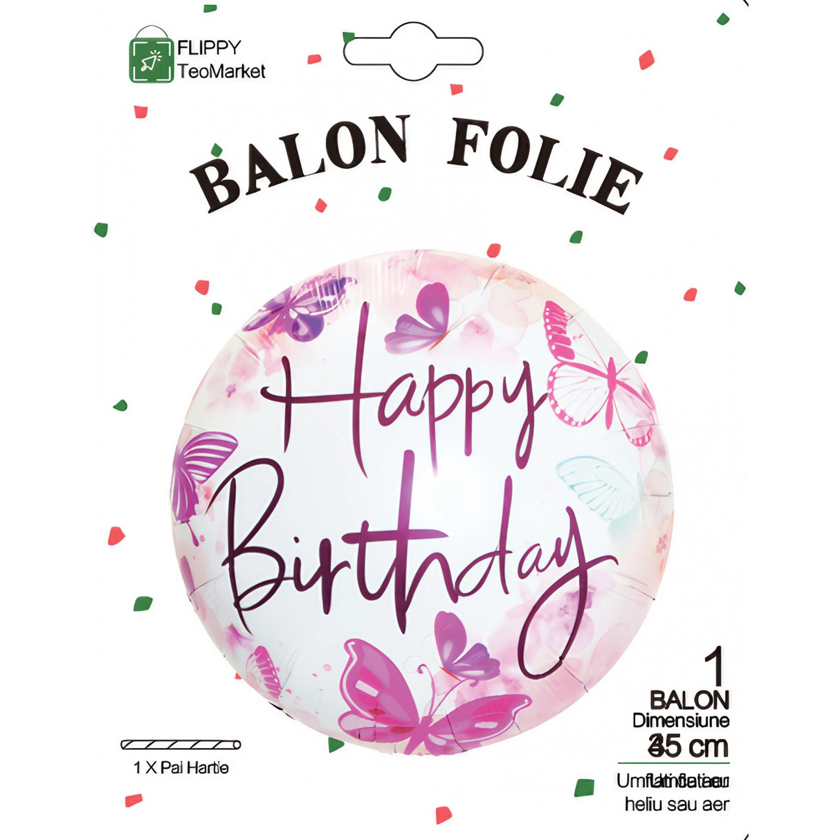 Balon Din Folie Metalizata, Mini Figurina Rotunda, Tema Aniversare, 45 Cm, Ambalaj Individual, Pai Inclus, Umflare Cu Aer Sau Heliu - vivimall.ro