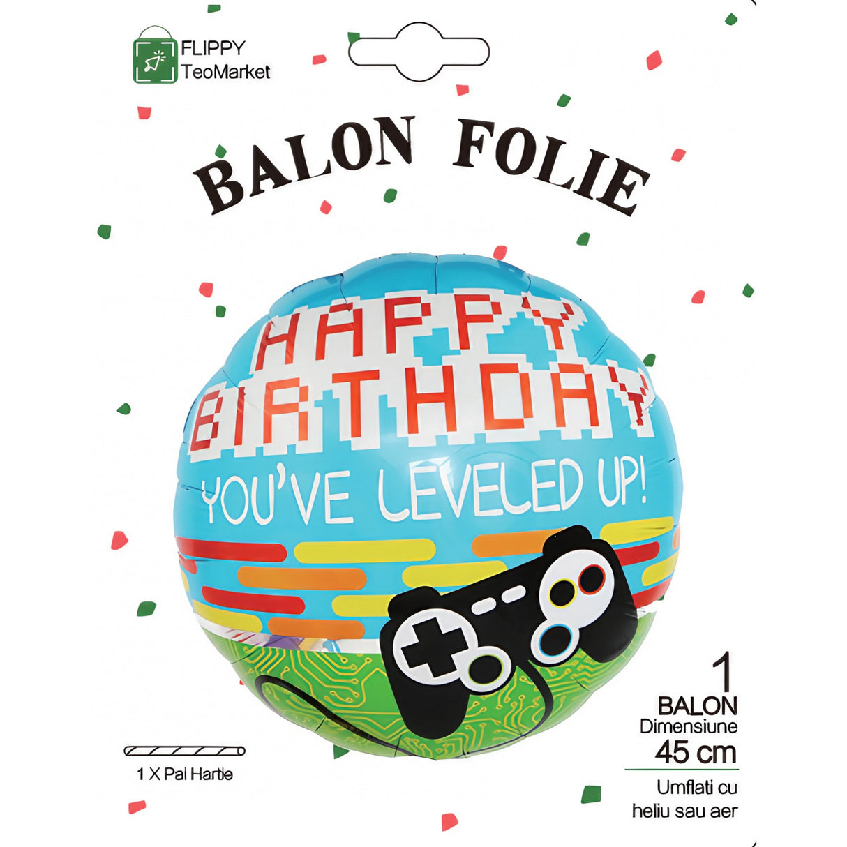 Balon Din Folie Metalizata, Mini Figurina Rotunda, Tema Aniversare, 45 Cm, Ambalaj Individual, Pai Inclus, Umflare Cu Aer Sau Heliu - vivimall.ro