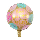 Balon din Folie Metalizata, Flippy, Mini Figurina Rotunda, Model Happy Birthday Stay Fabulous, Tematica Aniversare, 45 cm, Ambalaj Individual, Pai Inclus, Umflare cu Aer sau Heliu, Multicolor